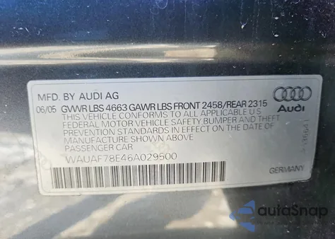 2006 Audi A4 2 Turbo from USA, damaged, VIN WAUAF78E46A029500